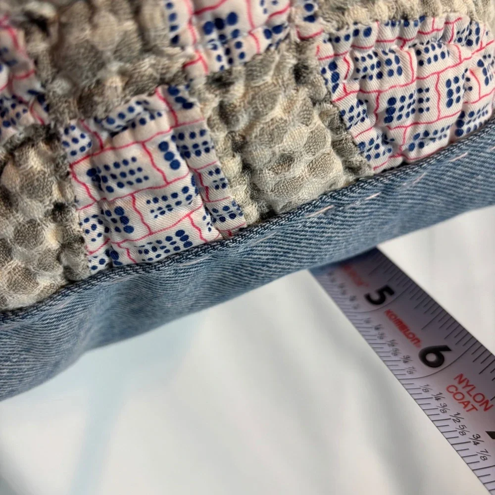Handmade Quilted‎ Patchwork Denim Crossbody Bag Toile Lining Blue Tan Small